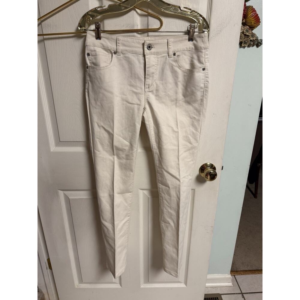 Chicos Platinum Denim Womens Jeans Sz 00 Shirt White Ultimate Fit Slim Leg 30x28